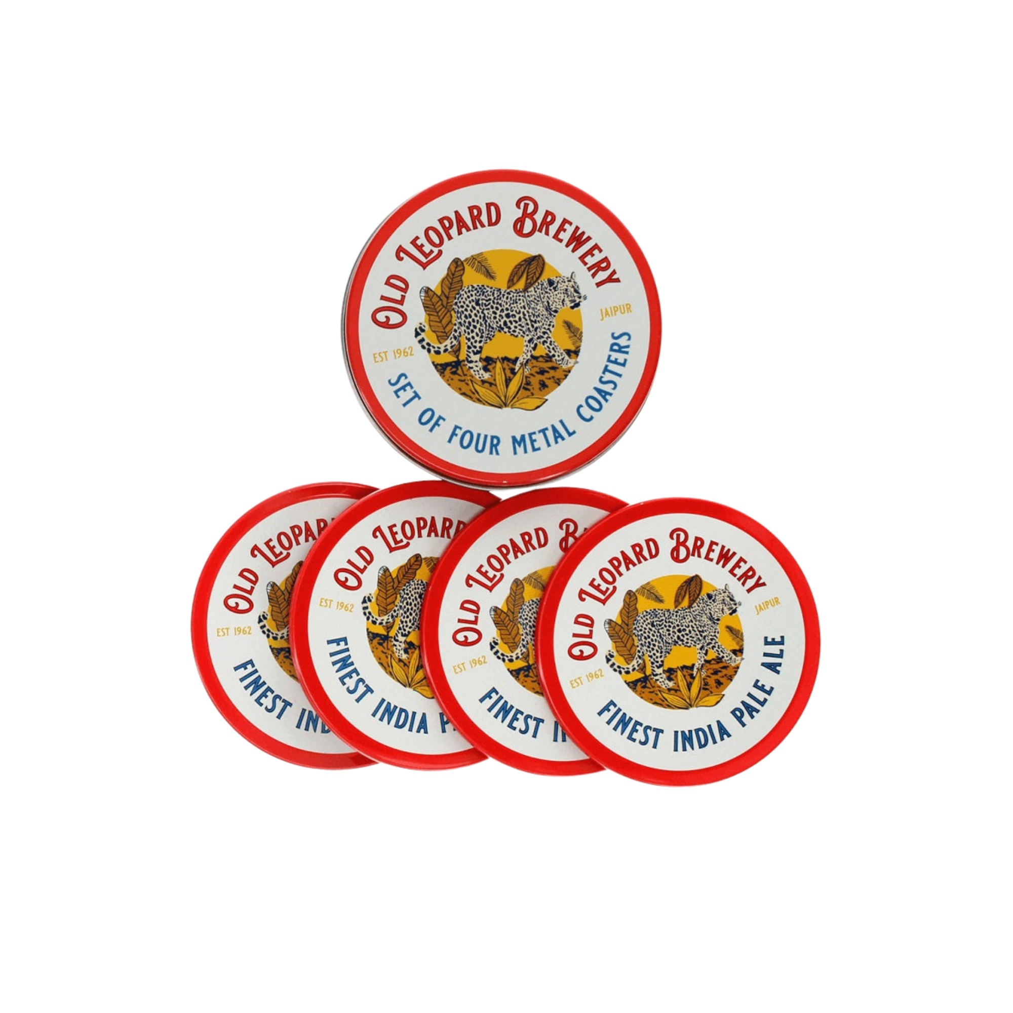 Old Leopard Brewery Set of 4 Metal Coasters