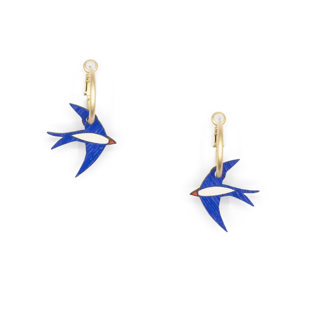 Materia Rica Navy Blue Swallow Hoop Earrings
