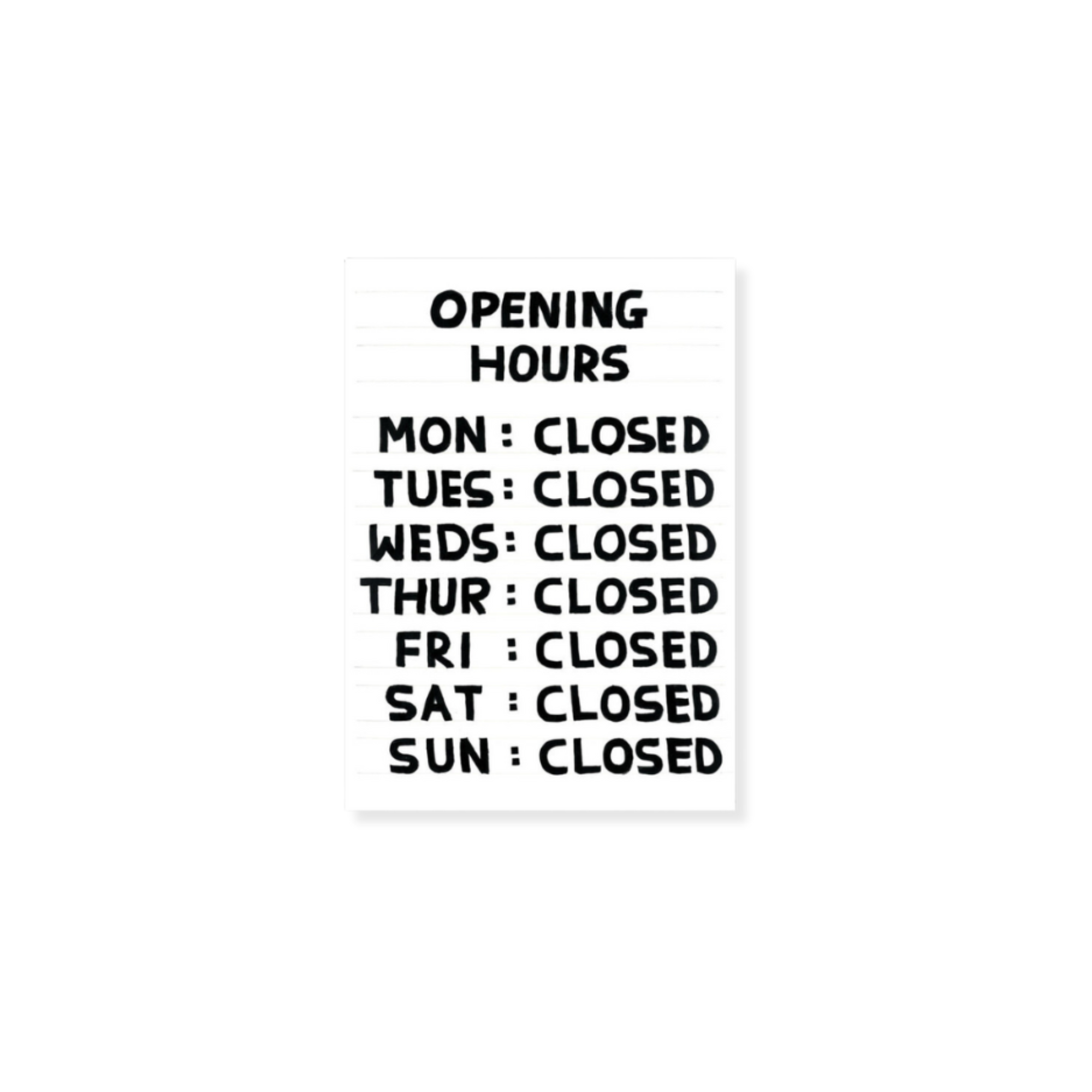 David Shrigley Opening Hours Postcard