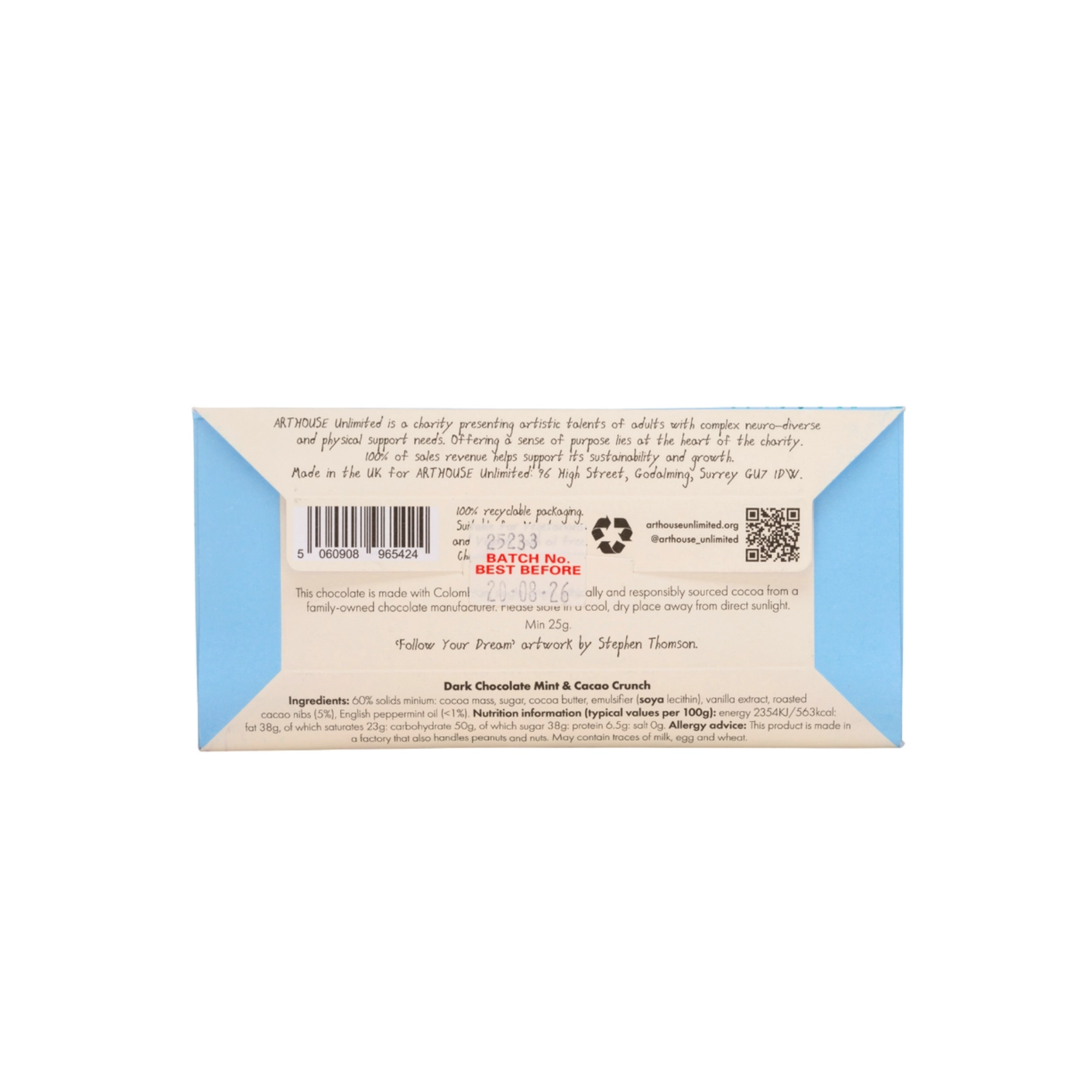 Arthouse Unlimited Joy Sized Follow Your Dreams Dark Chocolate Mint and Cacao Crunch Ingredients