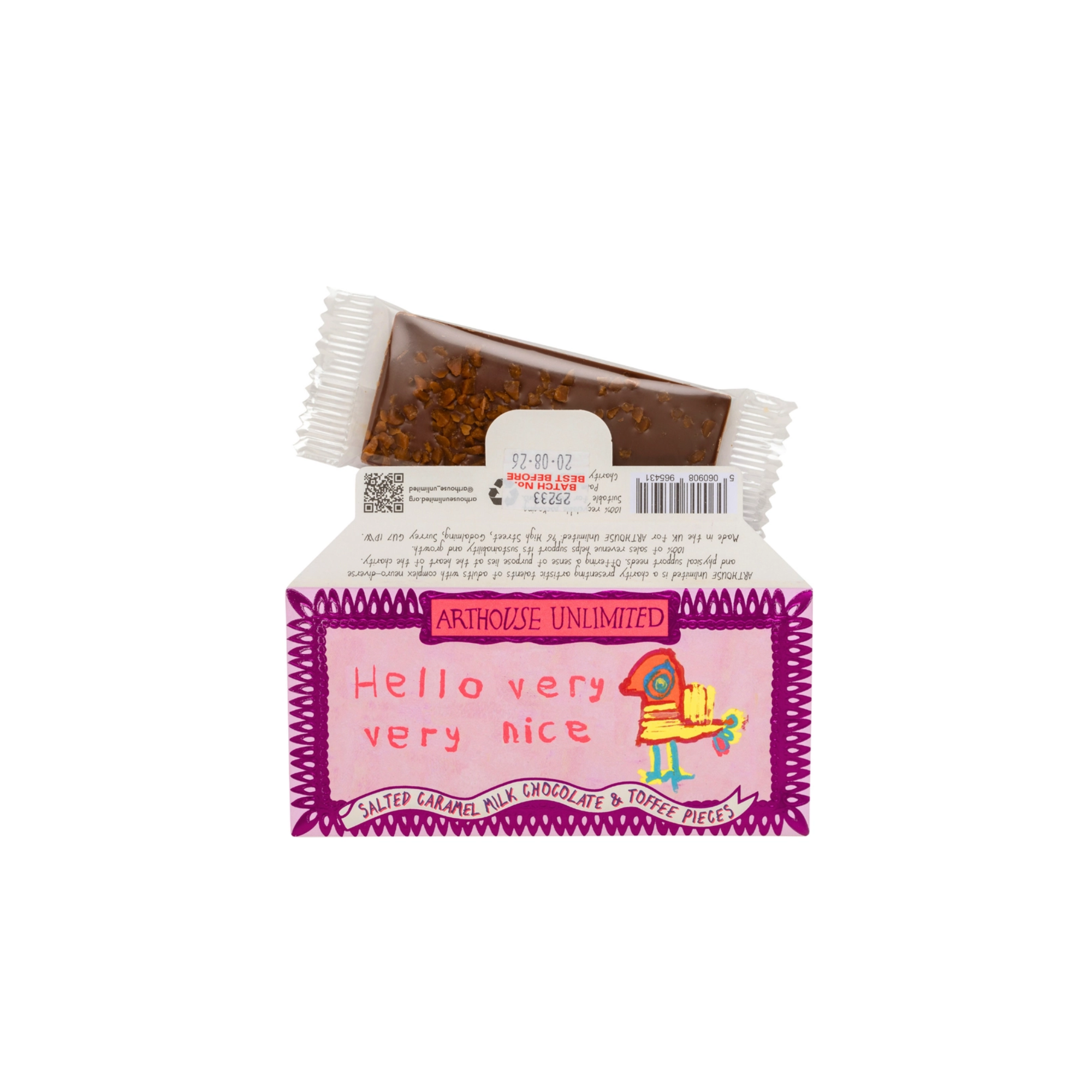 Arthouse Unlimited Joy Sized Hello Very Very Nice Joy Sized Salted Caramel Milk Chocolate and Toffee Pieces Bar