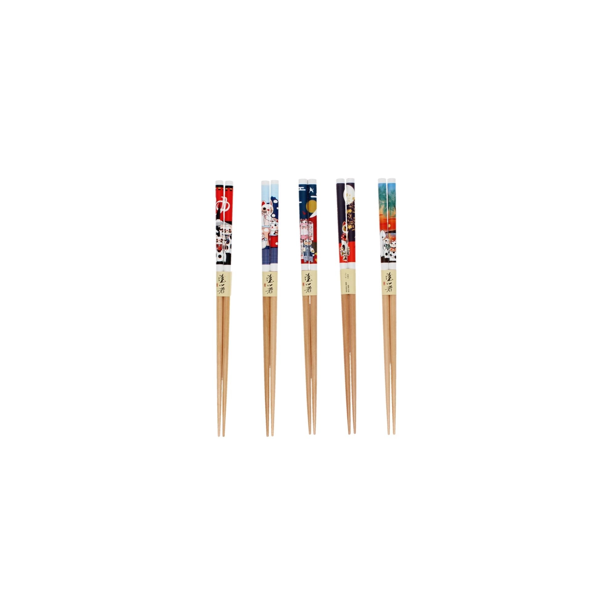 Beckoning Cats Wooden Chopsticks Set of 5