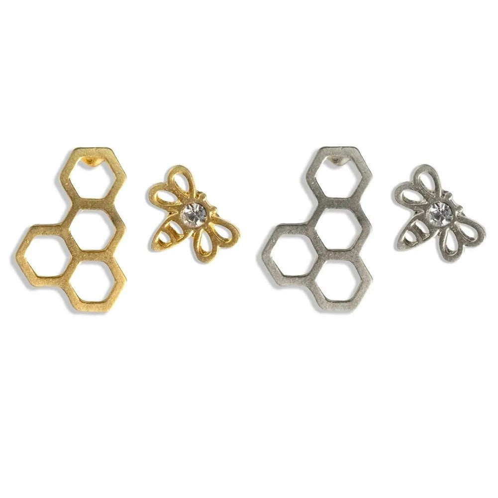 Bee and Honeycomb Tin Earrings