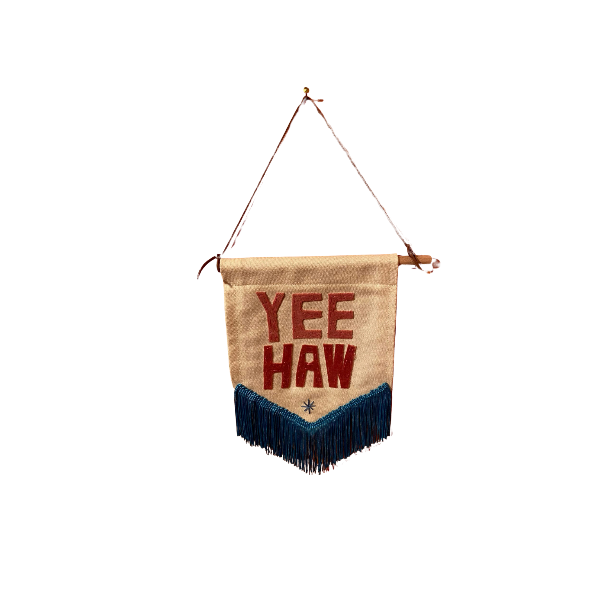 Bianco Perry Yee Haw Banner With Blue Fringe