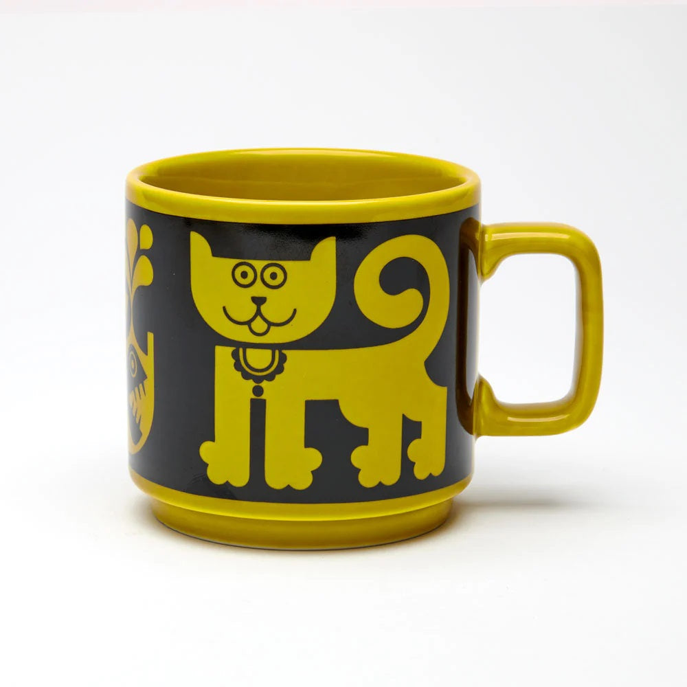 Hornsea Cat and Piranha Chartreuse Mug 