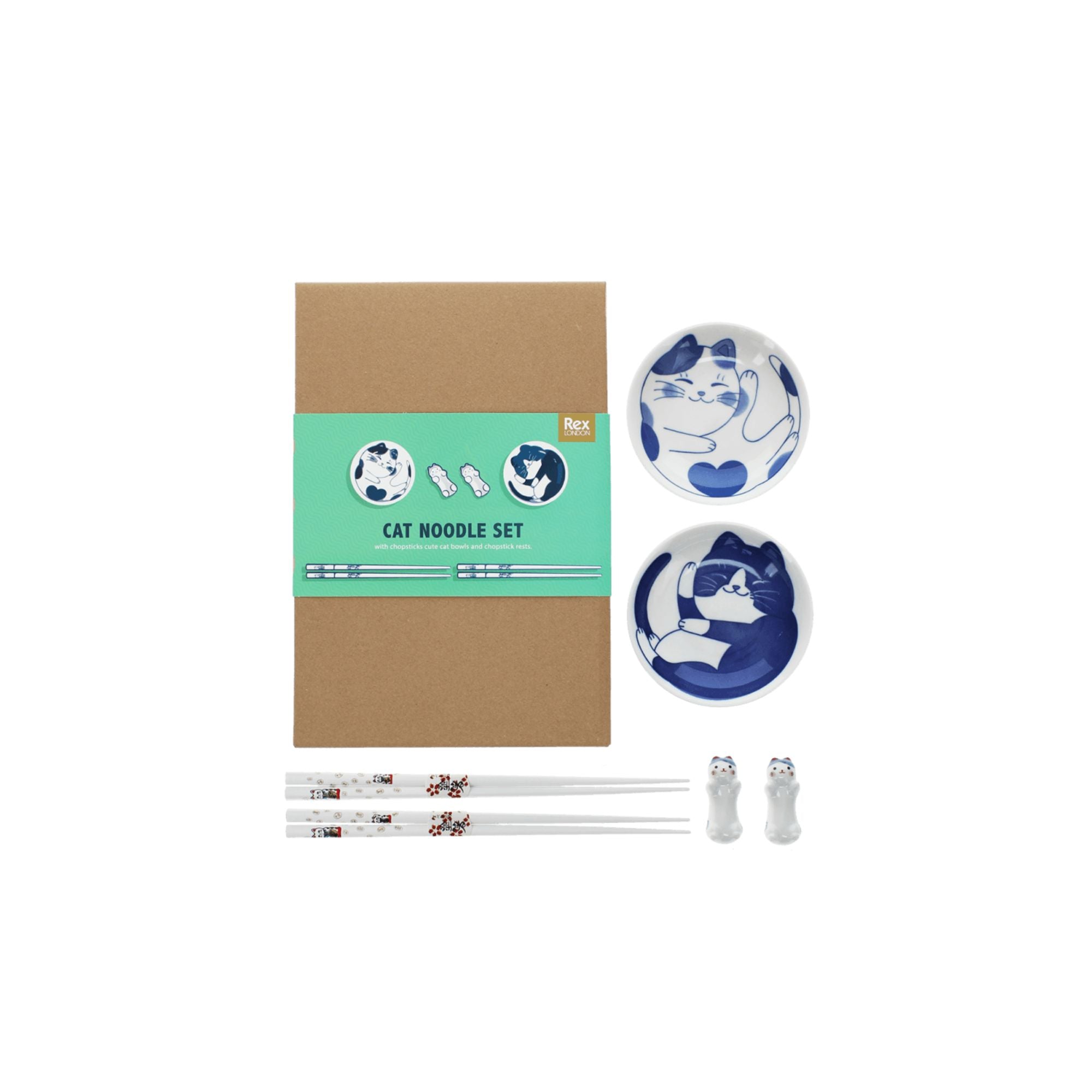 Cat Chopsticks, Rests and Dipping Bowls Set