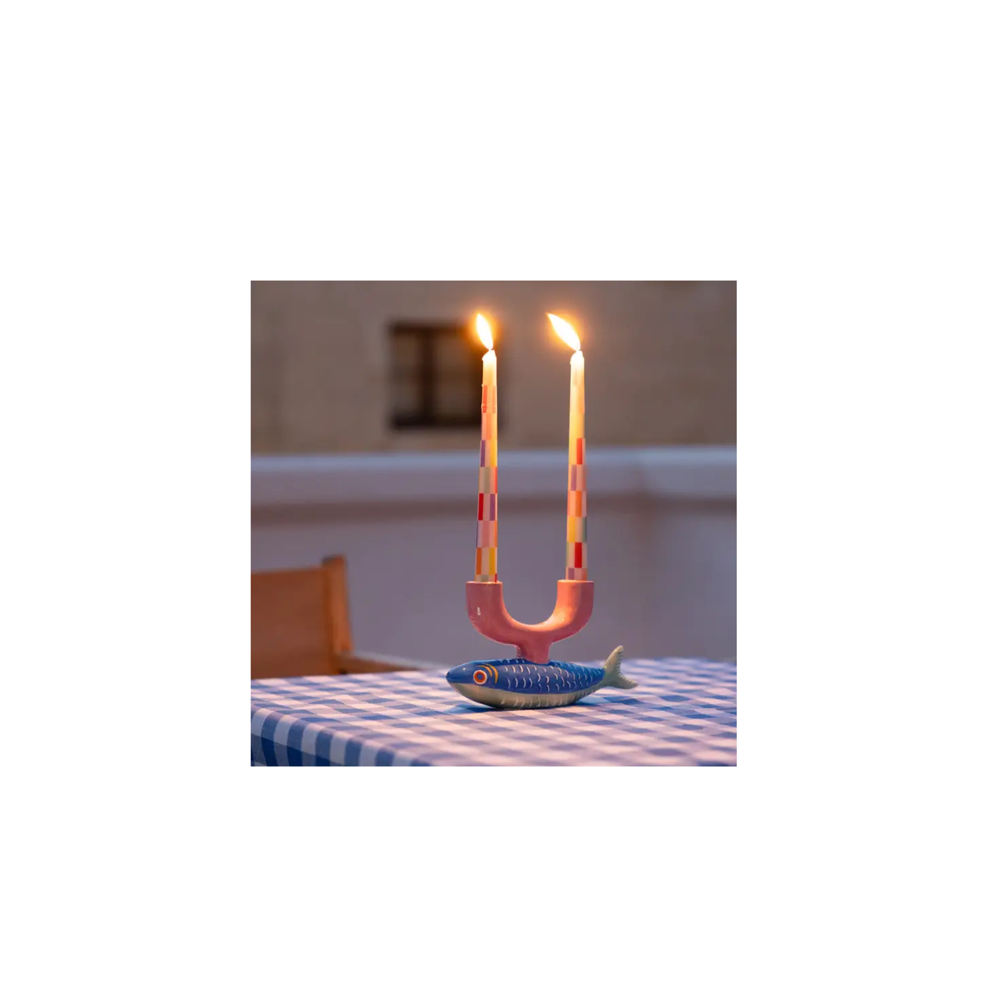 Ceramic Fish Candlestick With Lit Candles