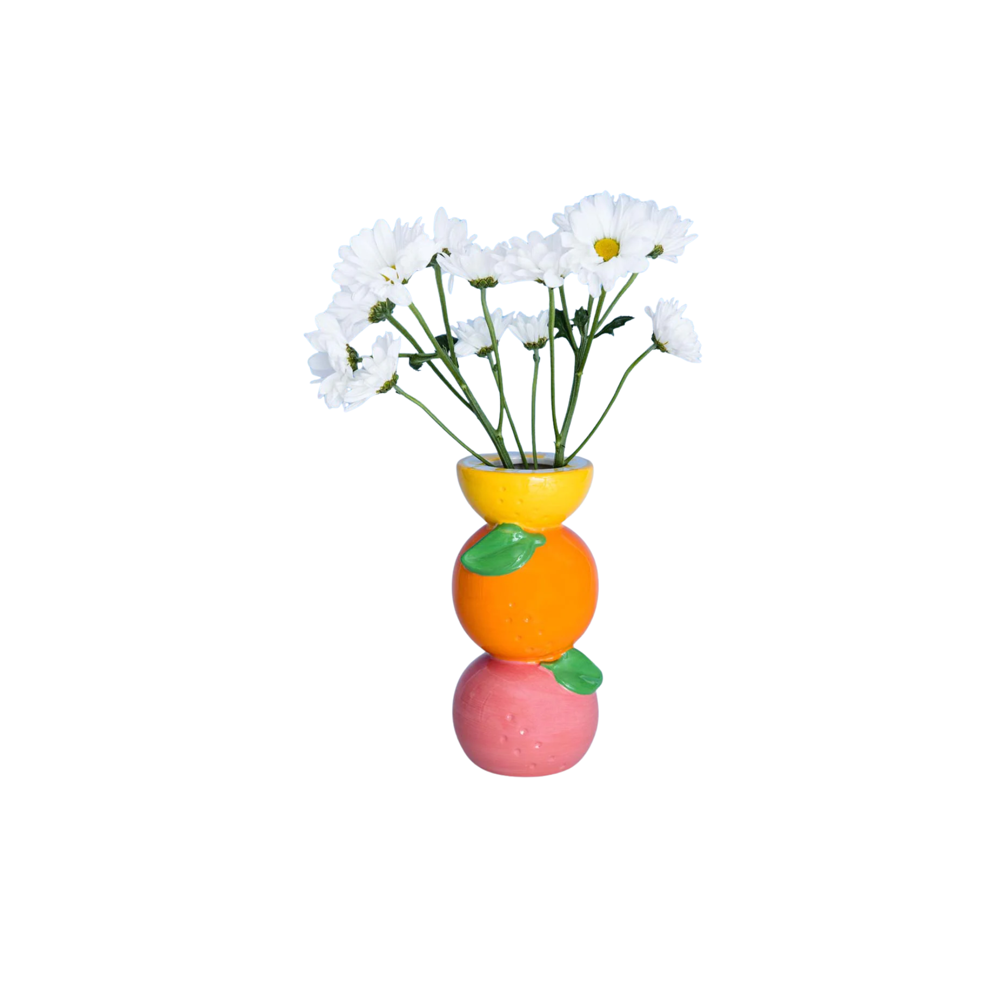 Ceramic Stacked Citrus Vase With Flowers