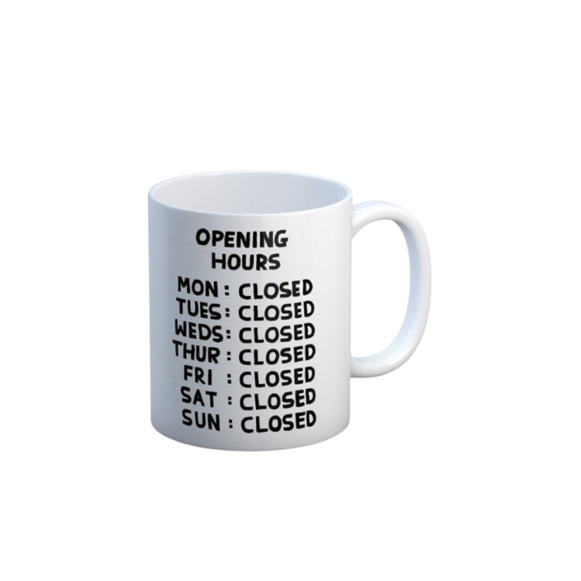 David Shrigley Opening Hours Mug