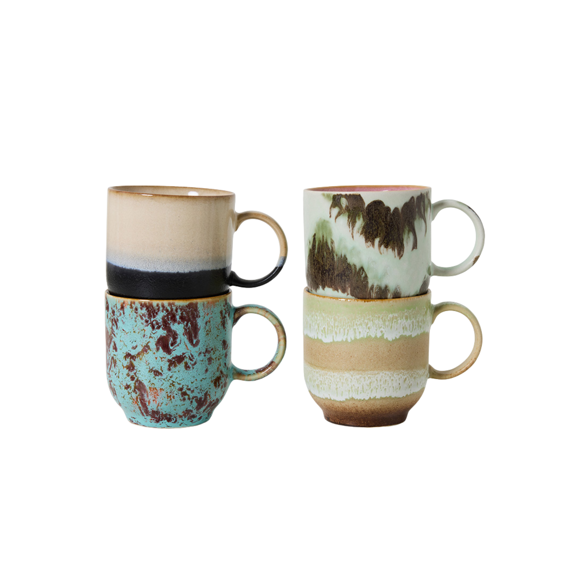 HKLIVING 70s ceramics Cafe Mugs Abstract Set of 4