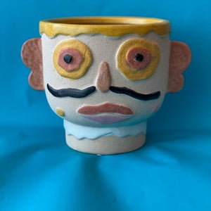 Madam Stoltz Stoneware Flowerpot with Moustache