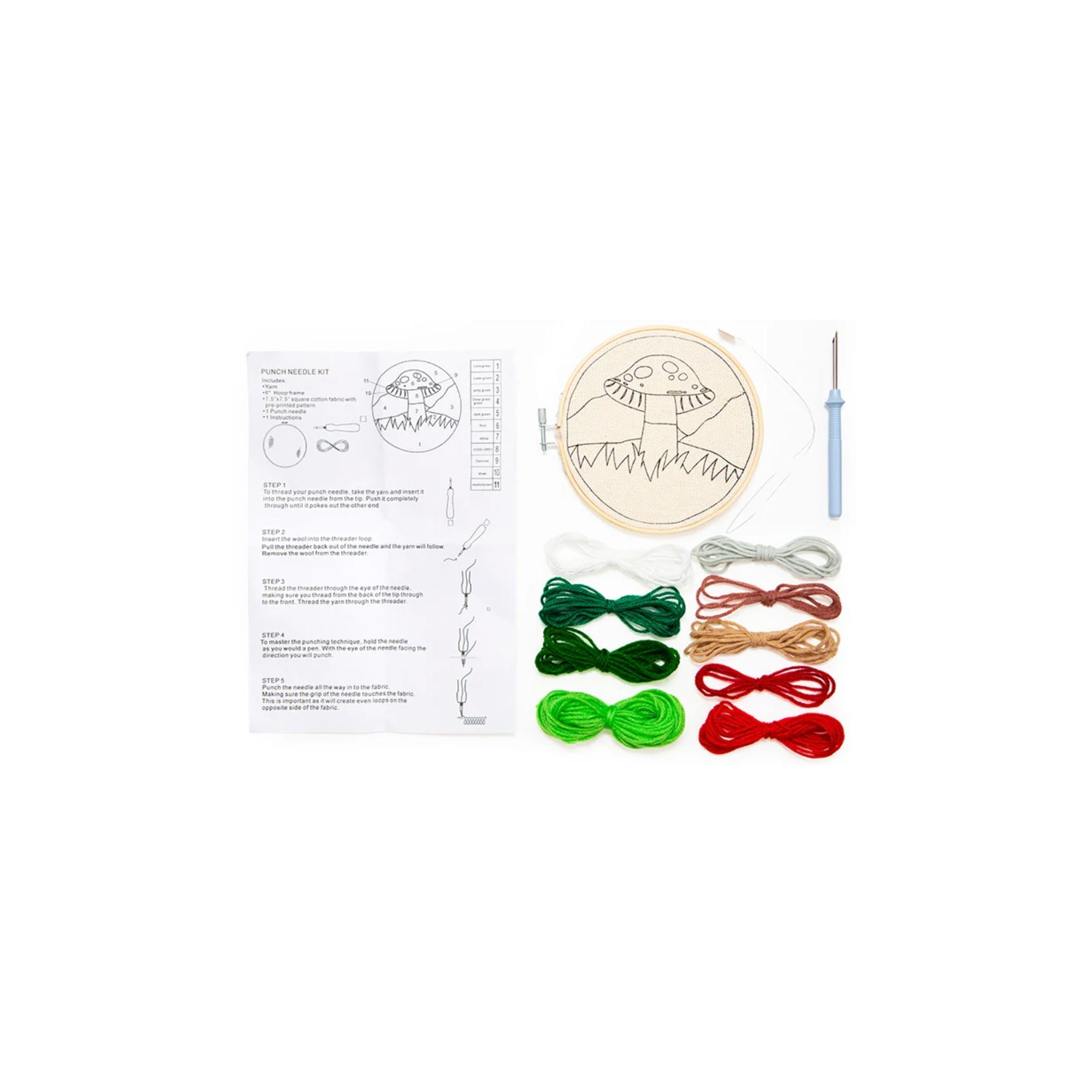 Mushroom Punch Needle Kit Contents