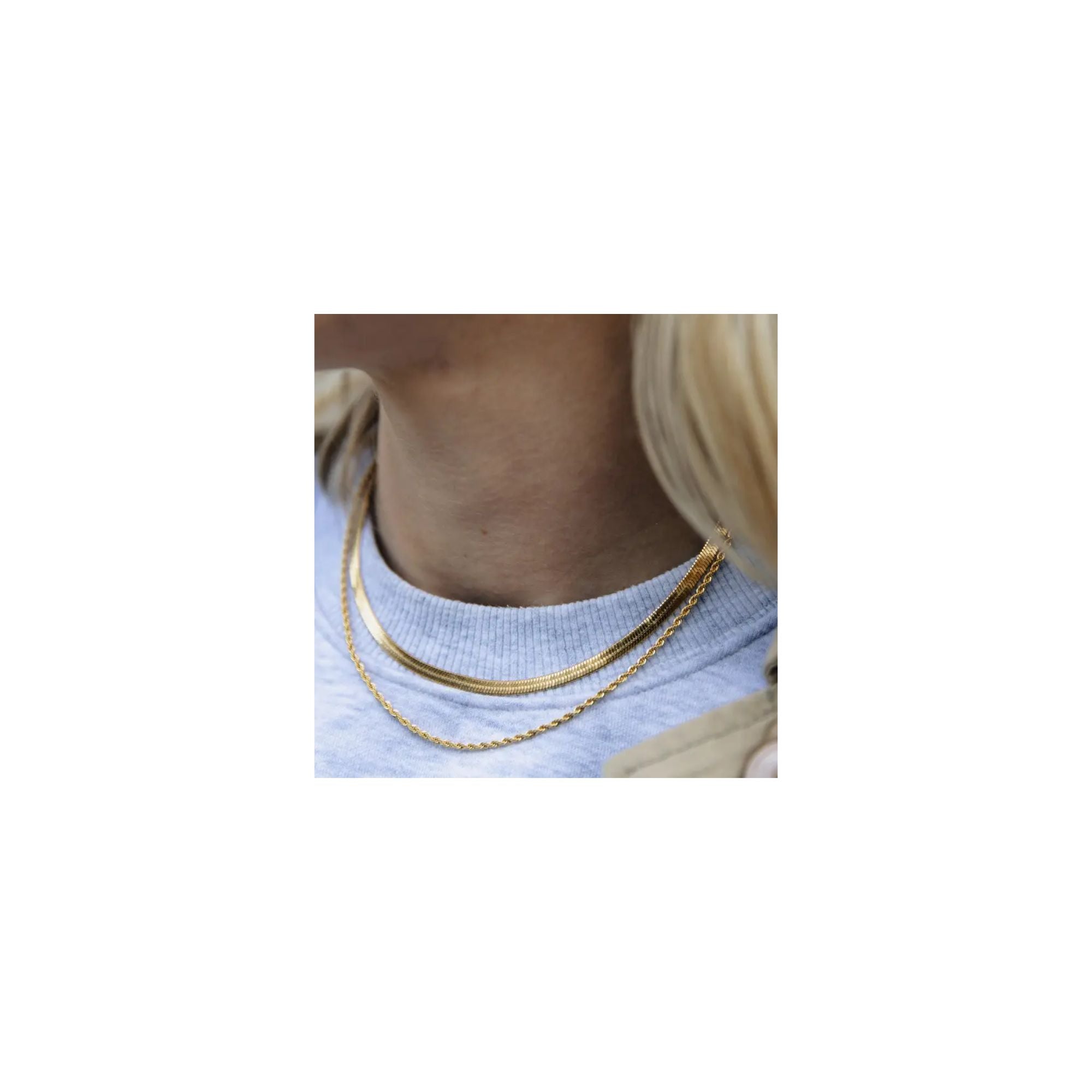 Nordic Muse Gold Double Layered Chain Necklace Model