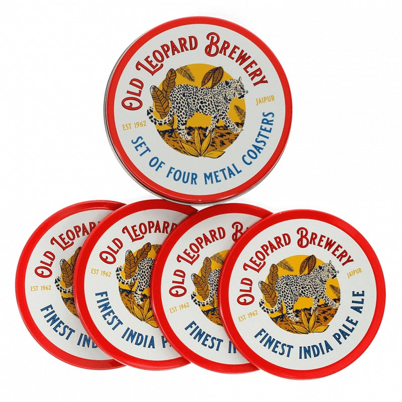 Old Leopard Brewery Set of 4 Metal Coaster in Tin