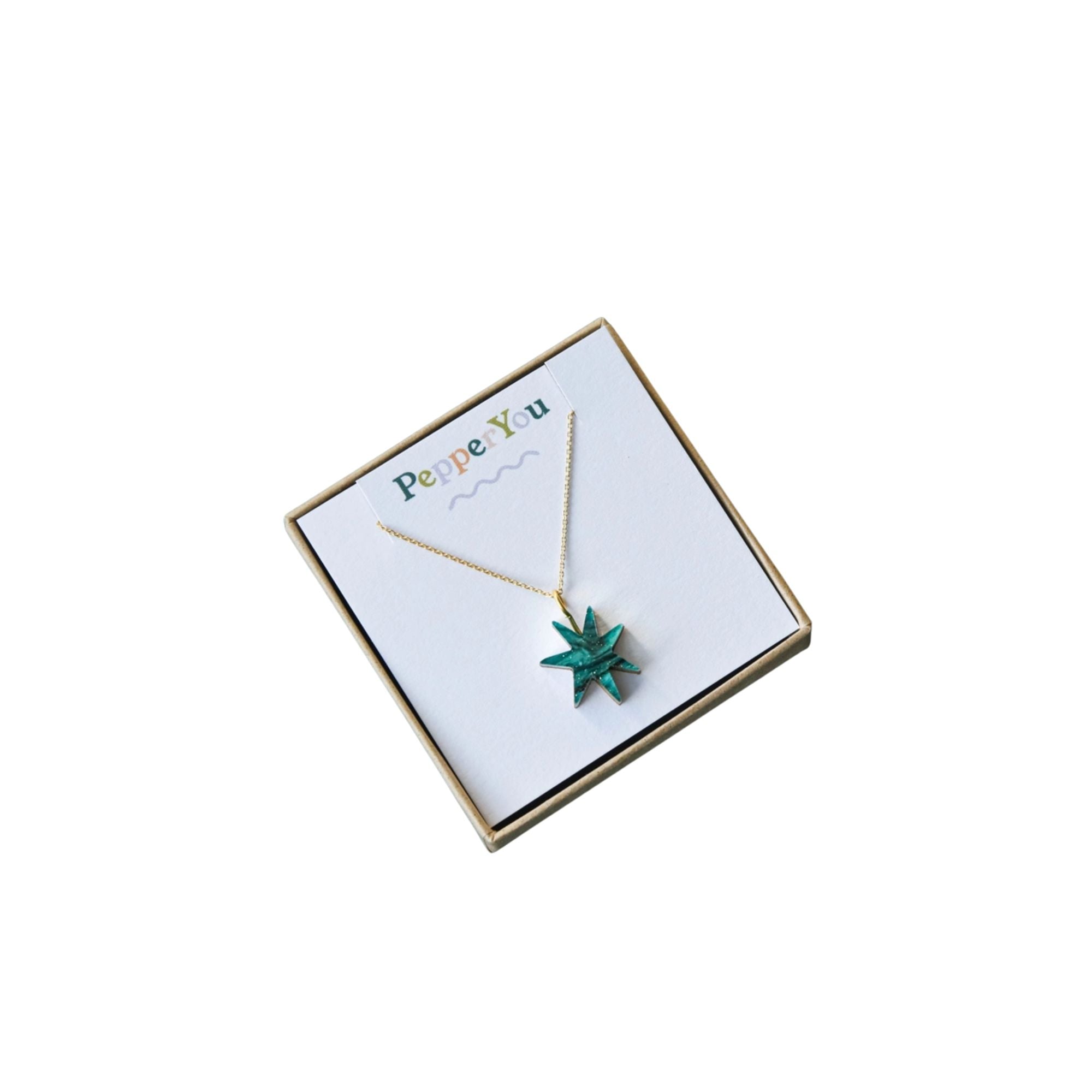 Pepper You Teal Glitter Star Necklace Boxed