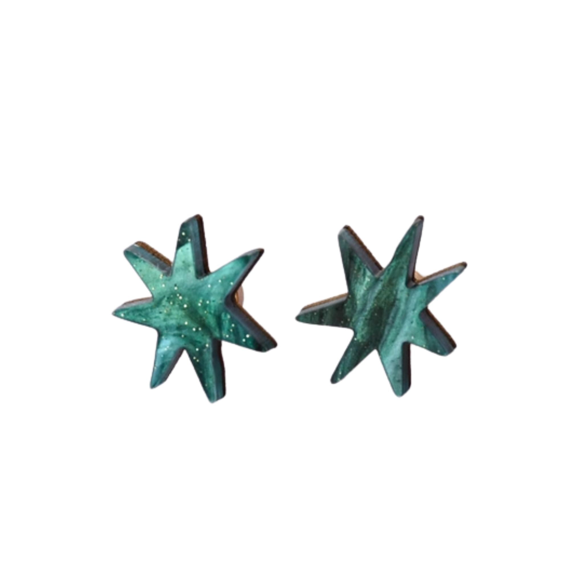 Pepper You Teal Marble Star Studs