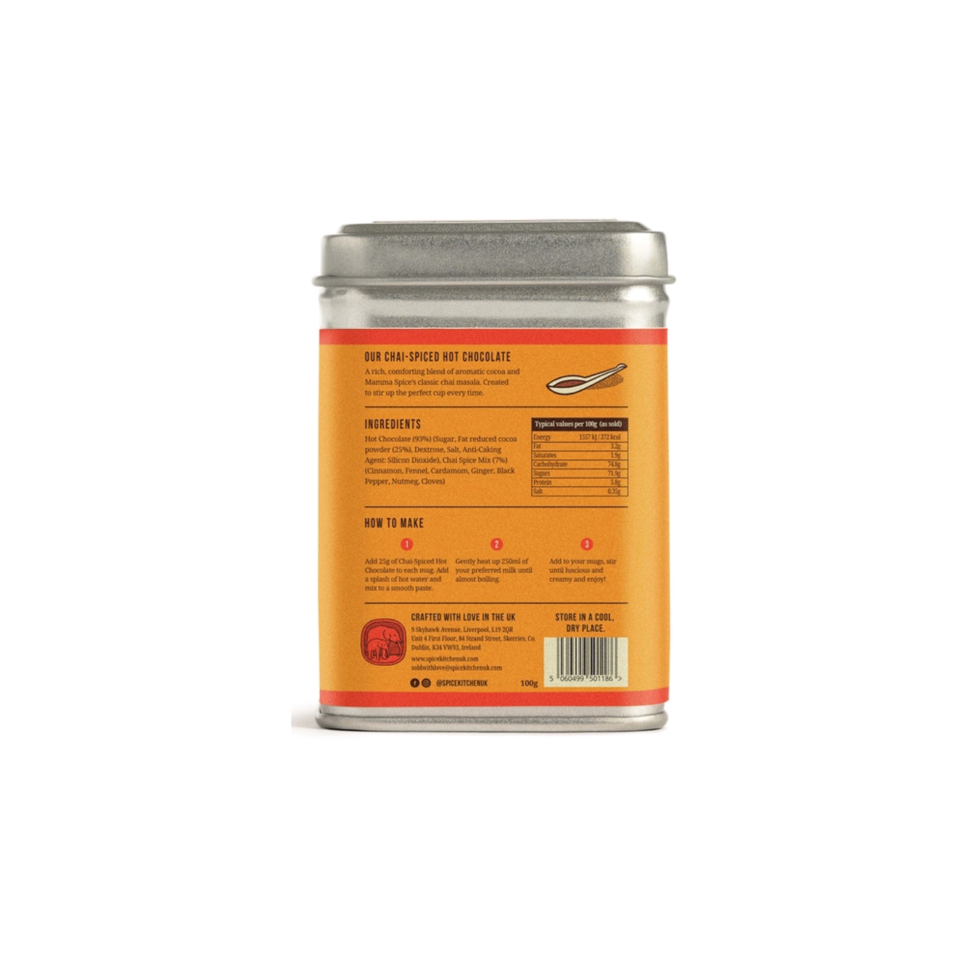 Spice Kitchen Chai Spiced Hot Chocolate Tin Igredients