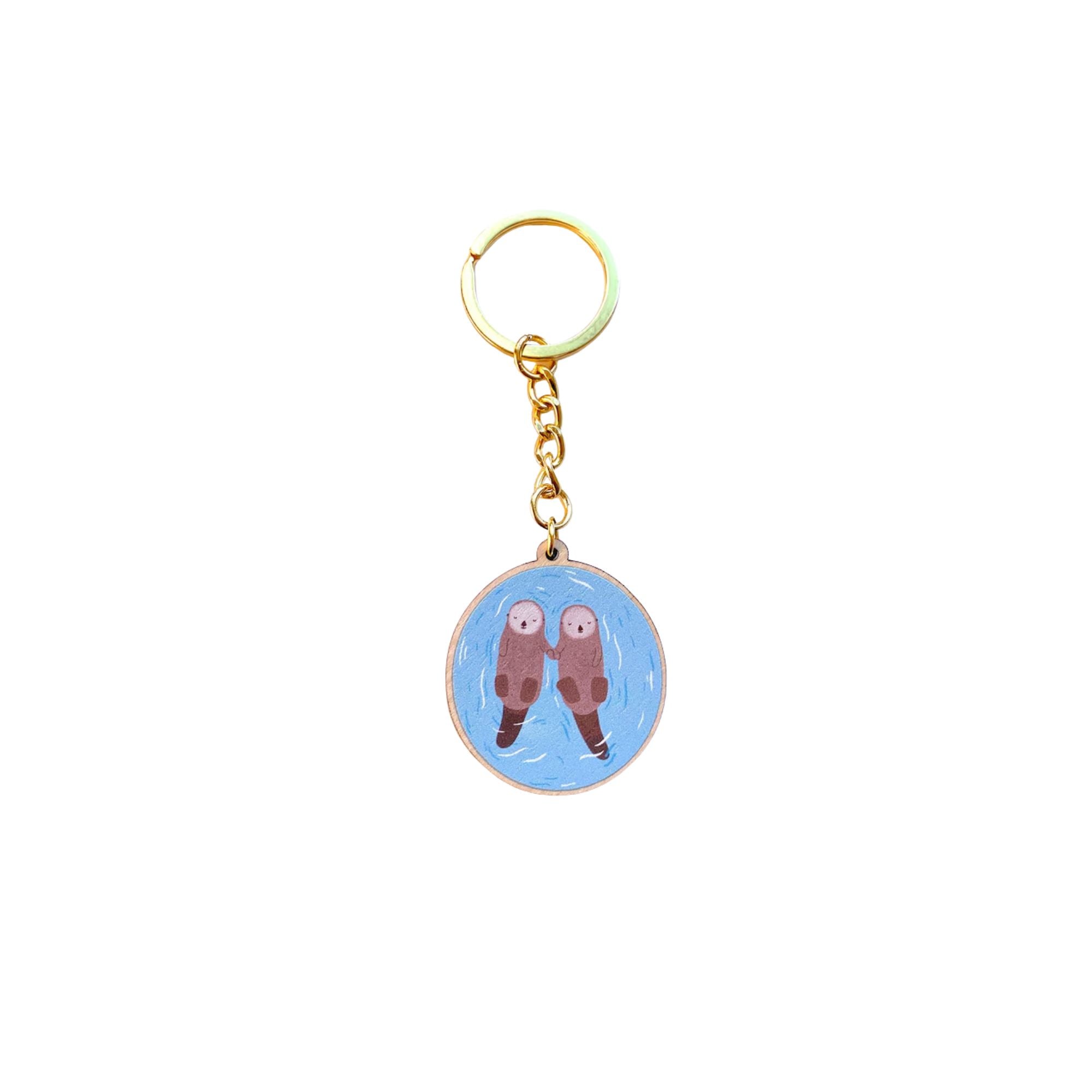Thomas Hardwick Pair of Sea Otters Woodem Keyring