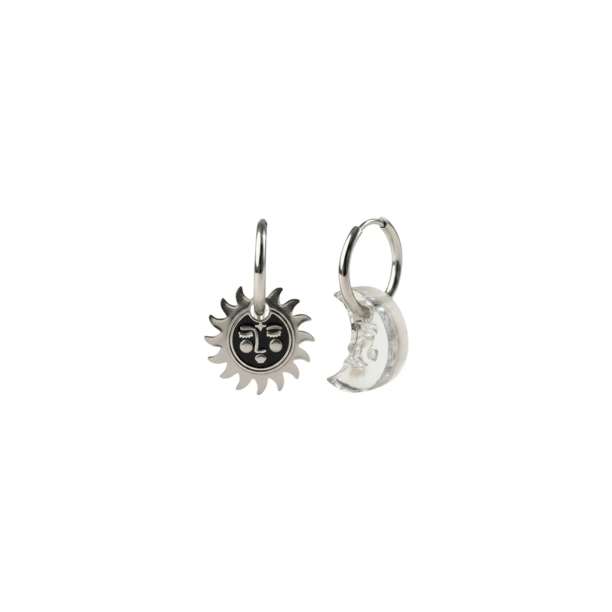 Weezy Pop Silver Sun and Moon Earrings