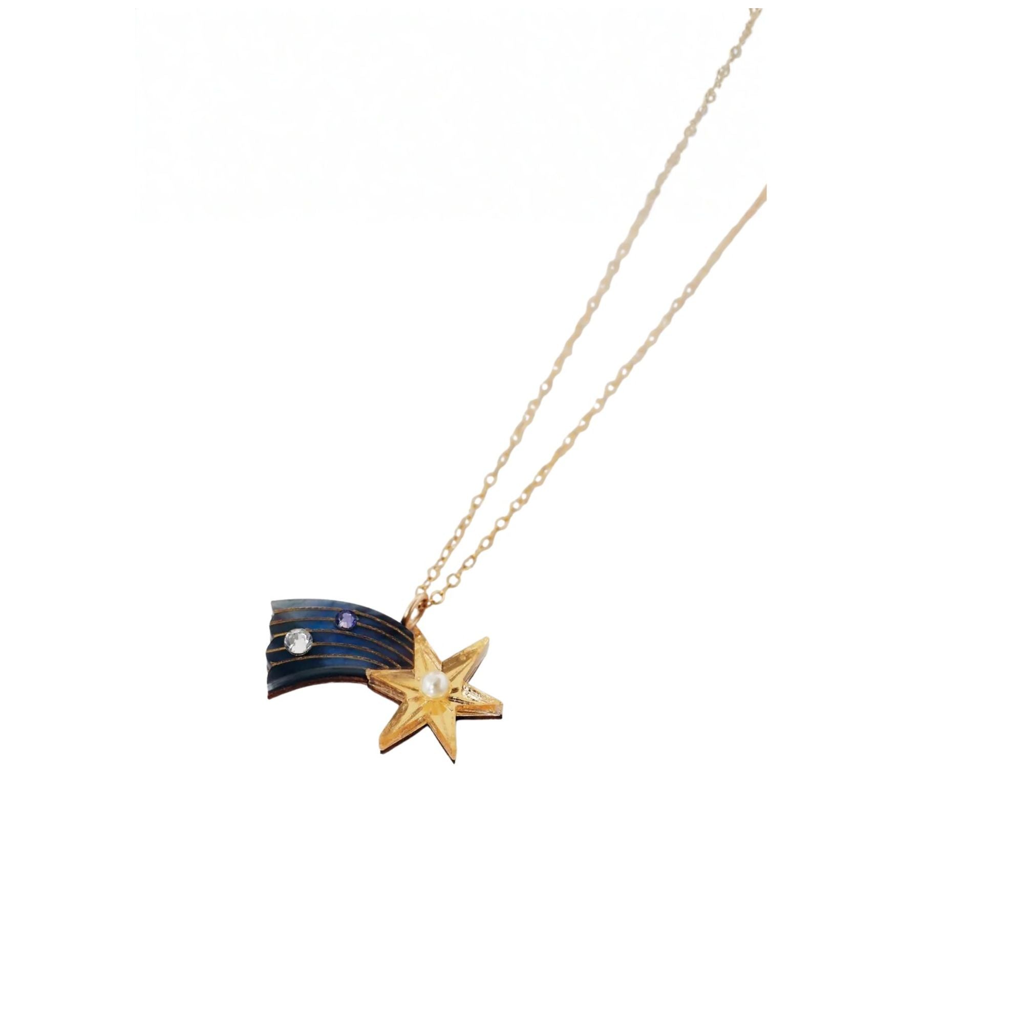 Wolf and Moon Shooting Star Necklace