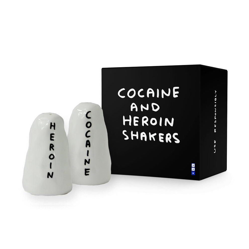 David Shrigley Heroin and Cocaine Salt and Pepper Shakers Box