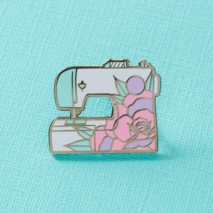 Floral Sewing Machine Pin Badge