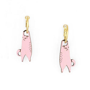 Meteria Rica Hanging Cat Hoop Earrings Pink