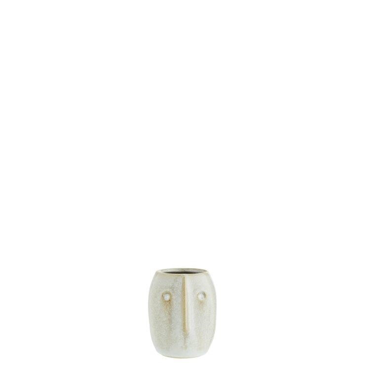 Rounded Flower Pot With Face White