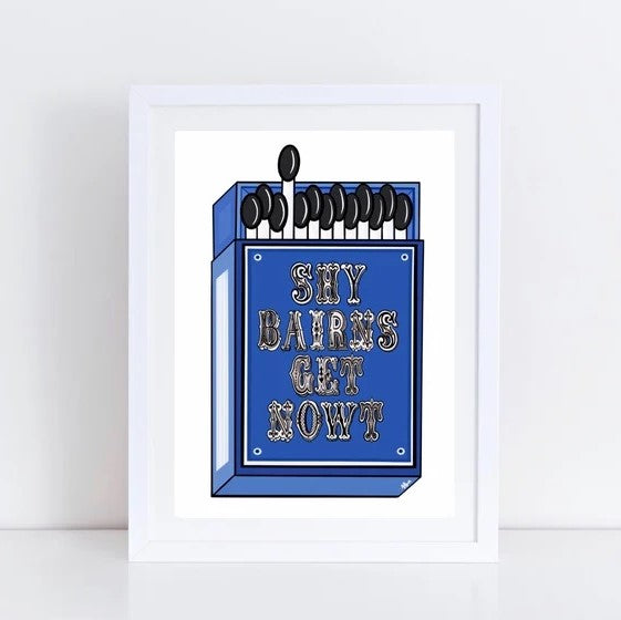 Sofia Barton Shy Bairns Classic Blue A3 Matchbox Print