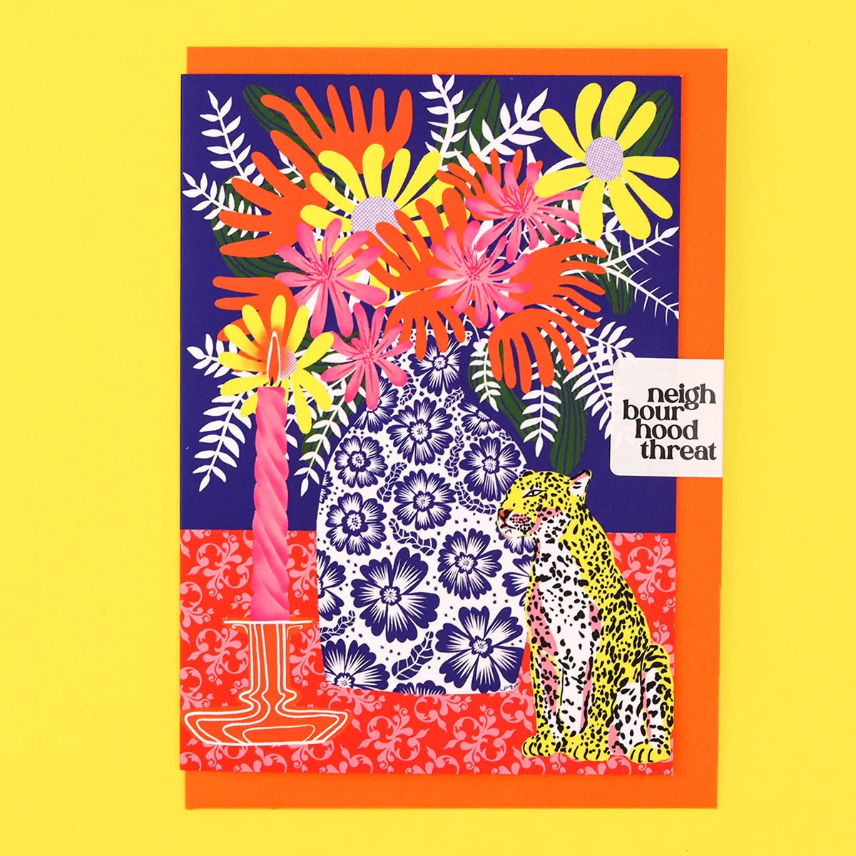 Floral Vase and Leopard Greeting Card