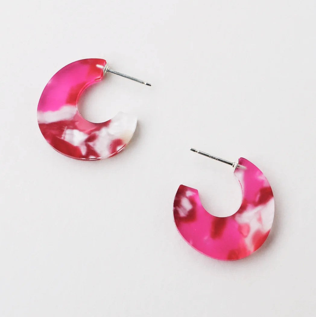 Wolf and Moon Cassia Hoops in Raspberry Crush