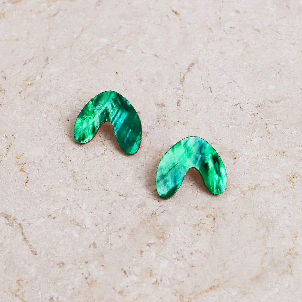 Wolf and Moon Cassia Studs in Emerald