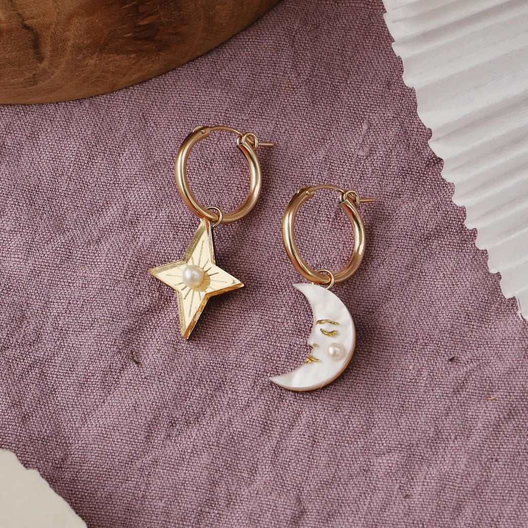 Wolf and Moon Moon and Star Hoops