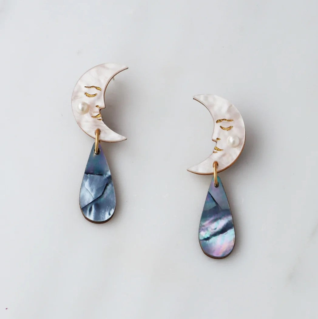 Wolf and Moon Moon Drop Studs