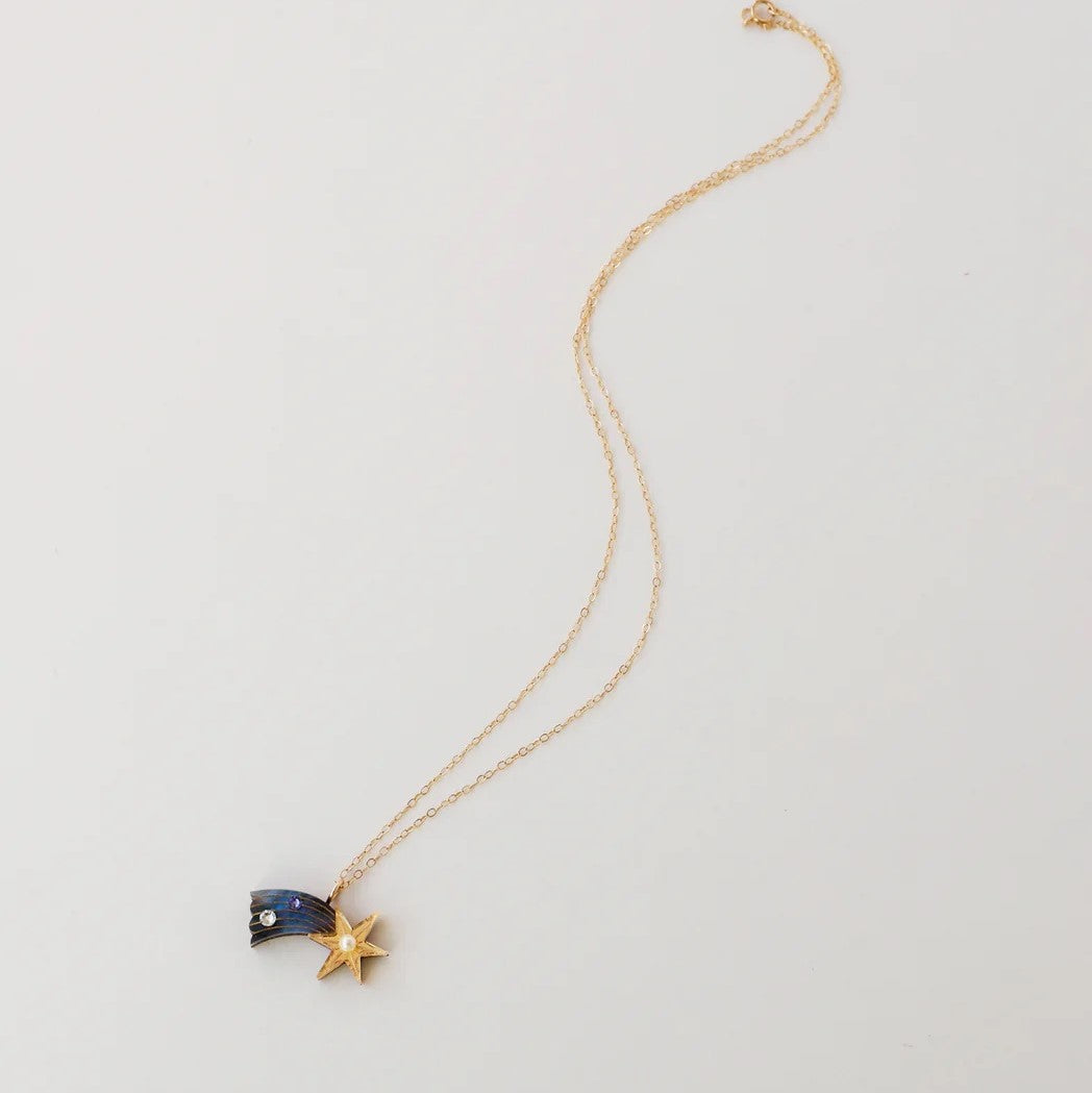 Wolf and Moon Shooting Stars Necklace