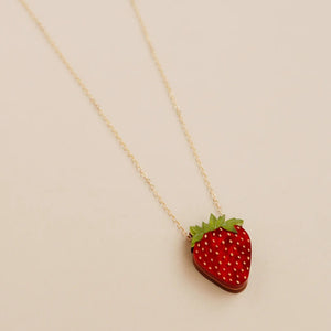 Wolf and Moon Strawberry Necklace